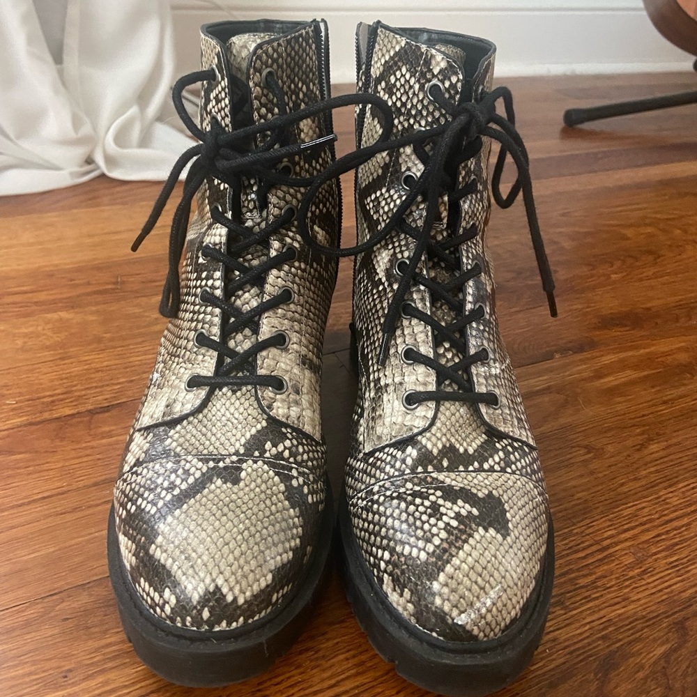 Chelsea and violet snake print combat boot